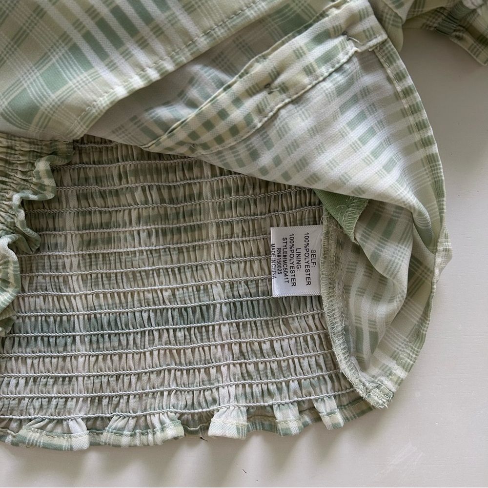 Emory Park Green Plaid Puff Sleeve Crop Smocked Back Spring Trendy Size Small - Picture 4 of 6